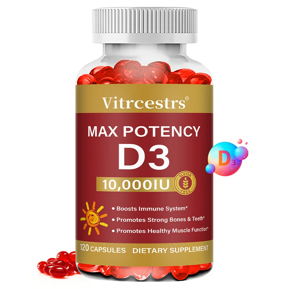 

Витамин D3 10000 МЕ в мягких капсулах - Поддержка здоровья костей, мышц, иммунитета и сердца, высокая эффективность, без ГМО, без глютена, 60/120 капсул