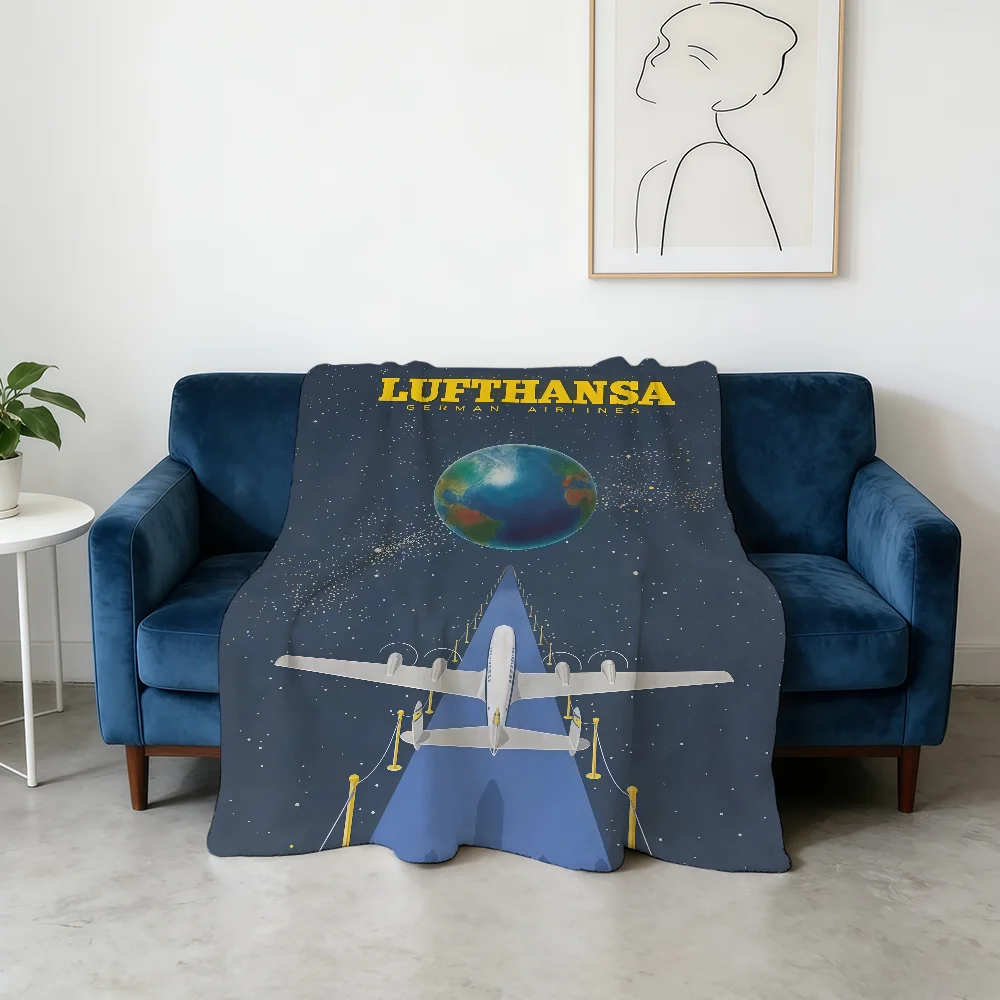 L-Lufthansa German Airlines Blanket Flannel Warm Soft Throw Blanket For Room Sofa Childish Birthday Gifts