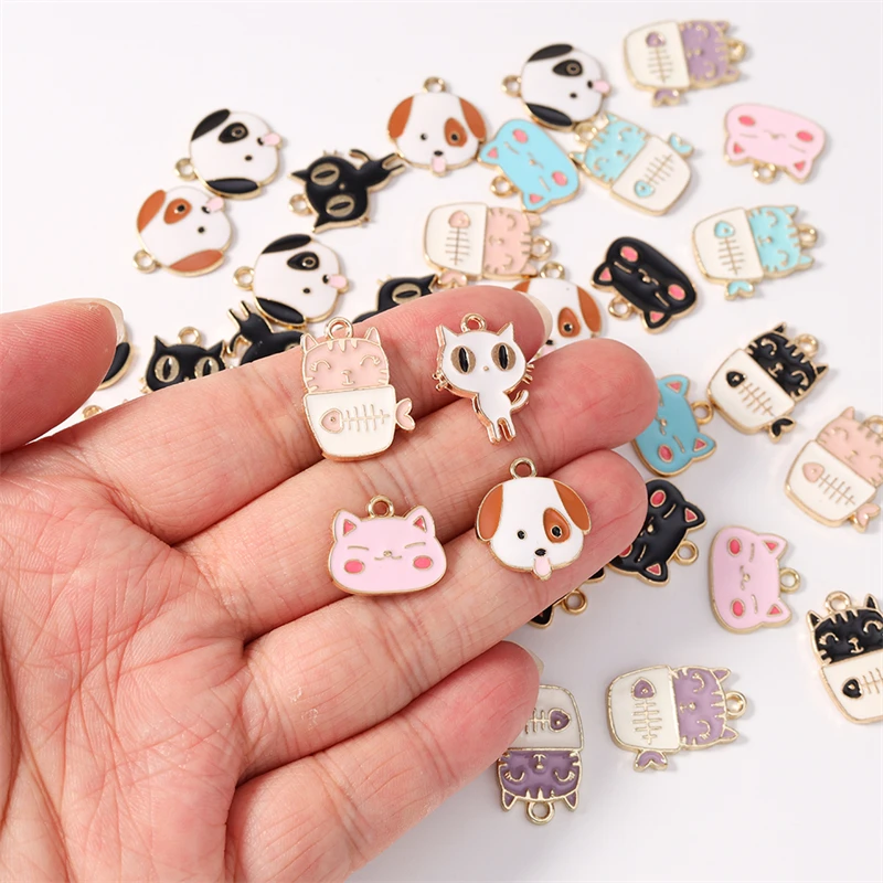 Duarte 10 Stück/Set Cartoon-Tier-Anhänger, Emaille-Hunde- und Katzen-Charms für Schmuckherstellung, Halsketten, Ohrringe, DIY-Bastelbedarf – Detail 2