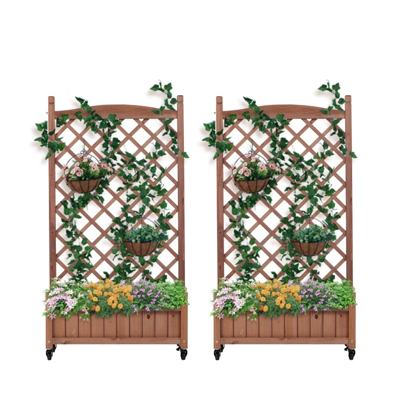

Raised Garden Bed Trellis 2 Pack, Outdoor Wooden Planter Box & Plant Stand With Climbing Racks