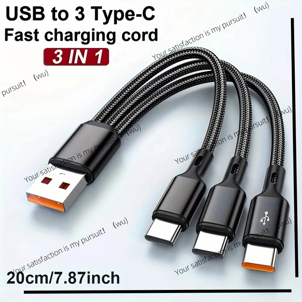 ZOCI-FOR 100W 6A 3-in-1 USB to 3-C fast charging cable High-speed charging cable Data transmission cable
