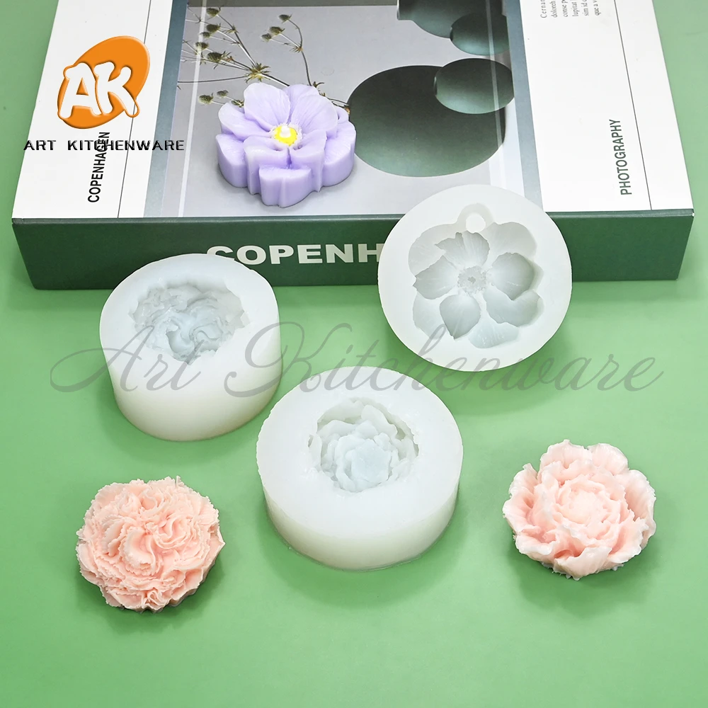 Molde de vela de silicona con forma de flor de peonía y clavel, molde para hacer yeso aromático artesanal, herramientas de regalo creativas hechas a mano, suministros de decoración del hogar