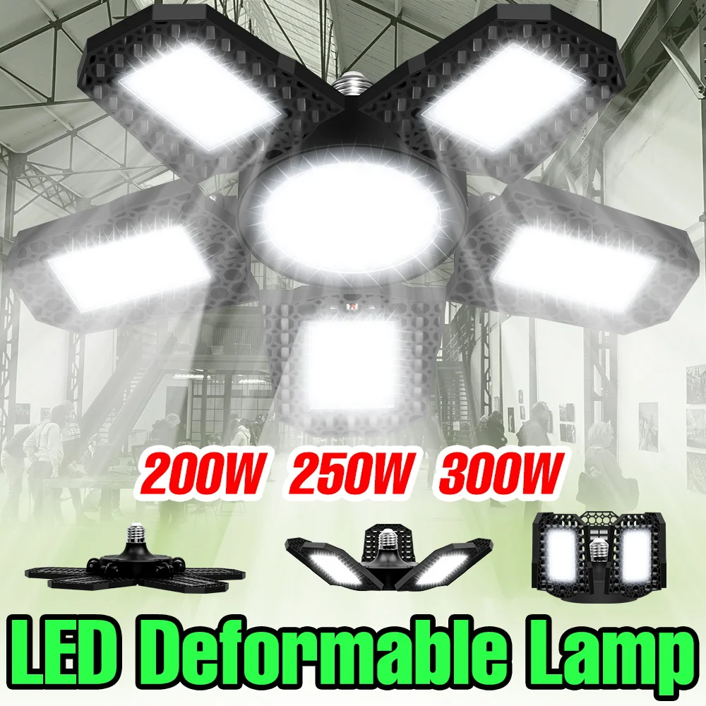 

300W LED Garage Lamp Indoor Workshop Ceiling Lights E27 Foldable Deformable Warehouse Large Area Commercial Lighting AC100-277V