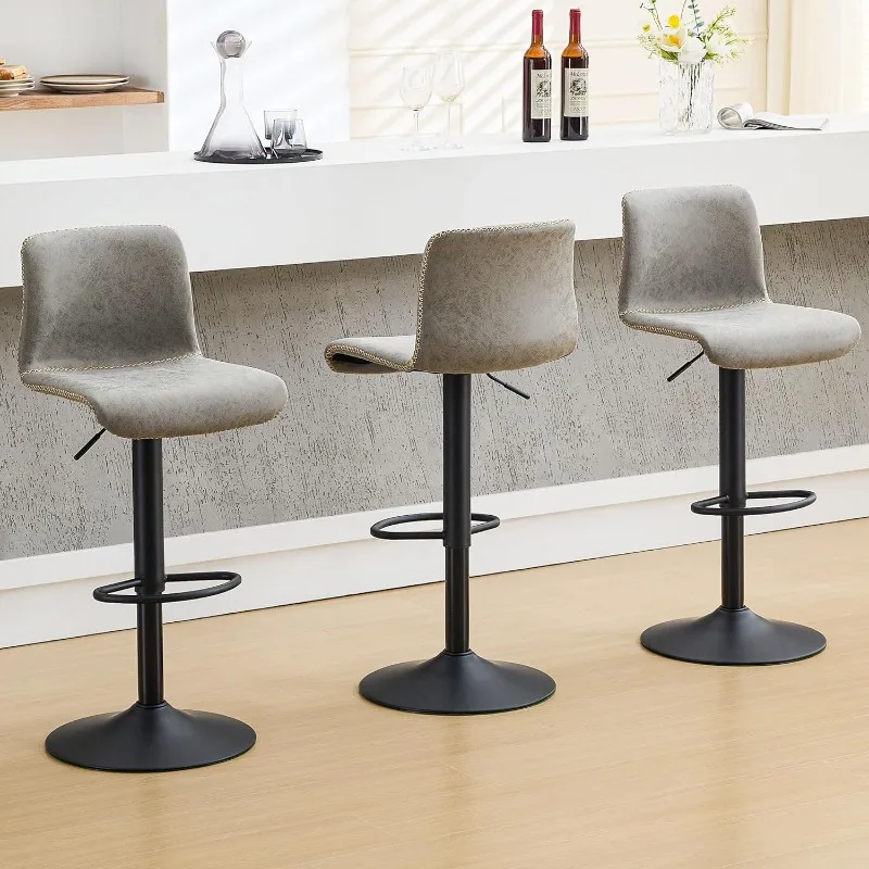 

Bar Stools Set of 3, Swivel Counter Height Barstools with Back, Adjustable Height 24" to 32", Gray Faux Leather Bar Chairs