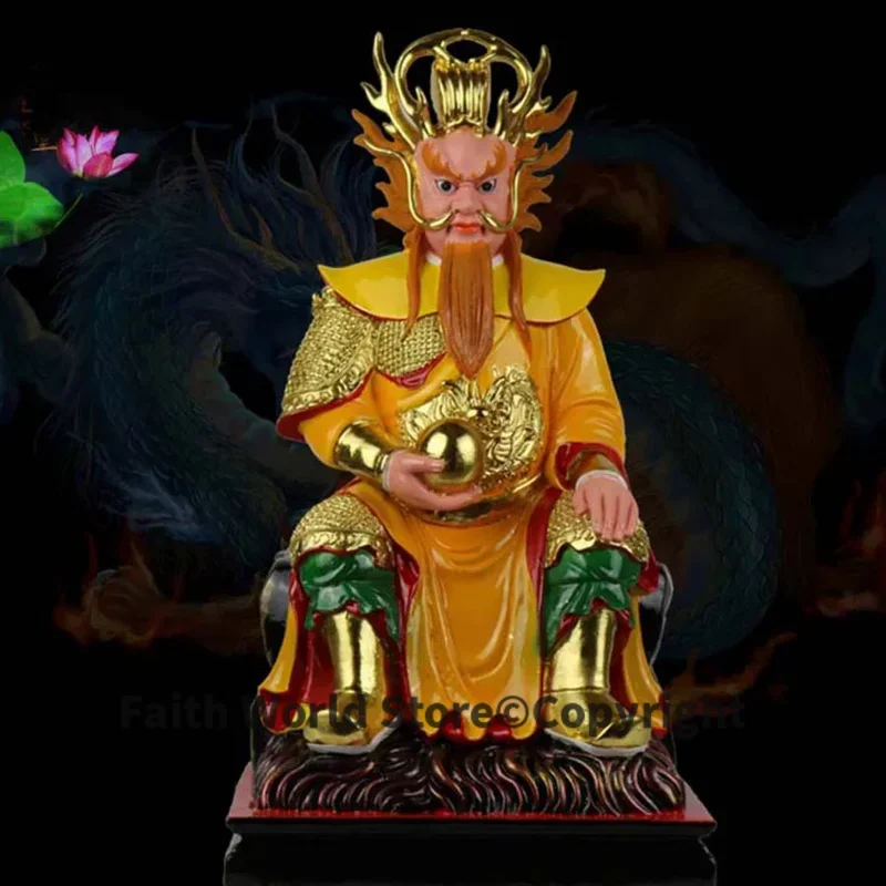 30cm large HOME Temple Shrine TOP efficacious protection Southeast Asia Sea god Gold plating Dragon King FENG SHUI art statue