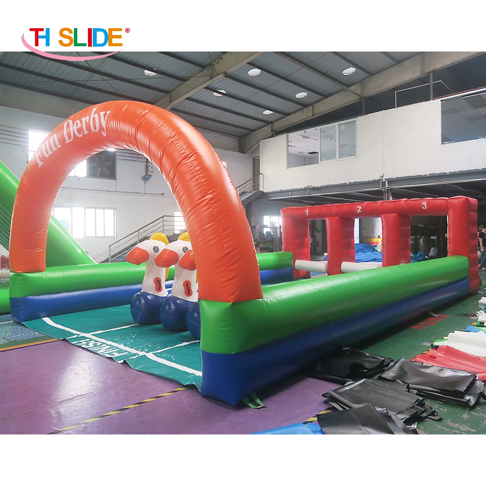 Divertido caballo Derby inflable, juego deportivo de carreras, 3 carriles