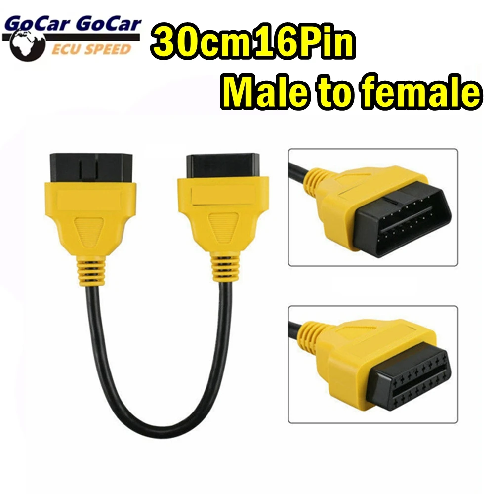 

Высокое качество 30 см 16-контактный желтый разъем OBD2 кабель между мужчинами и женщинами полный игольчатый удлинительный адаптер OBD резьба автомобильный диагностический кабель