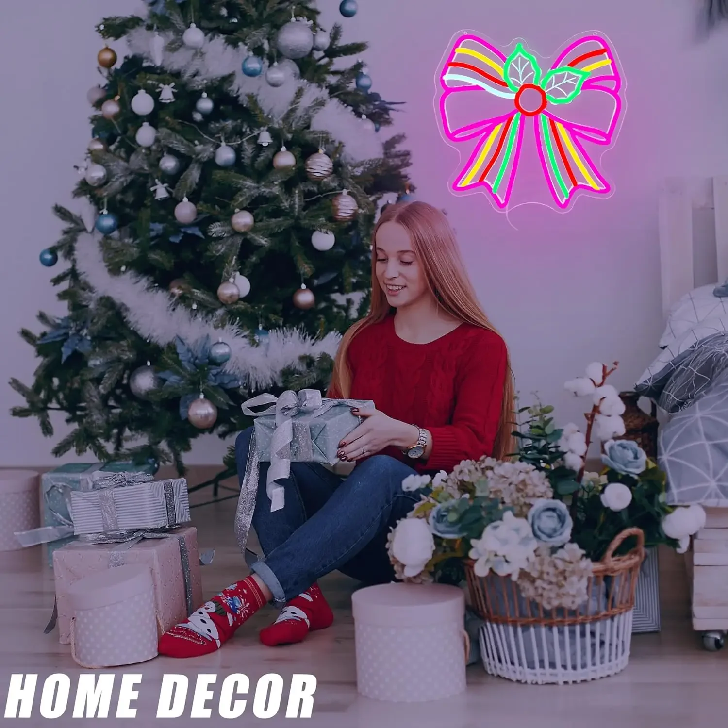 Bow  LED Neon Sign USB Dimmable Neon Light Sign for Gameroom Bedroom Bar Livingroom Birthday Party Gift Wall Decoration