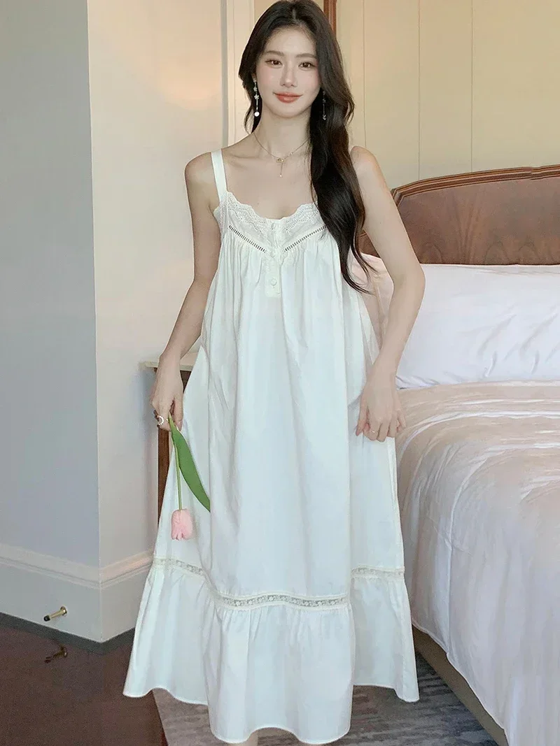 

Female Summer Victorian Nightgowns Ruffles Cotton Lace Hollow Out Nightdress Women Sweet Vintage Princess Sexy Loose Sleepwear