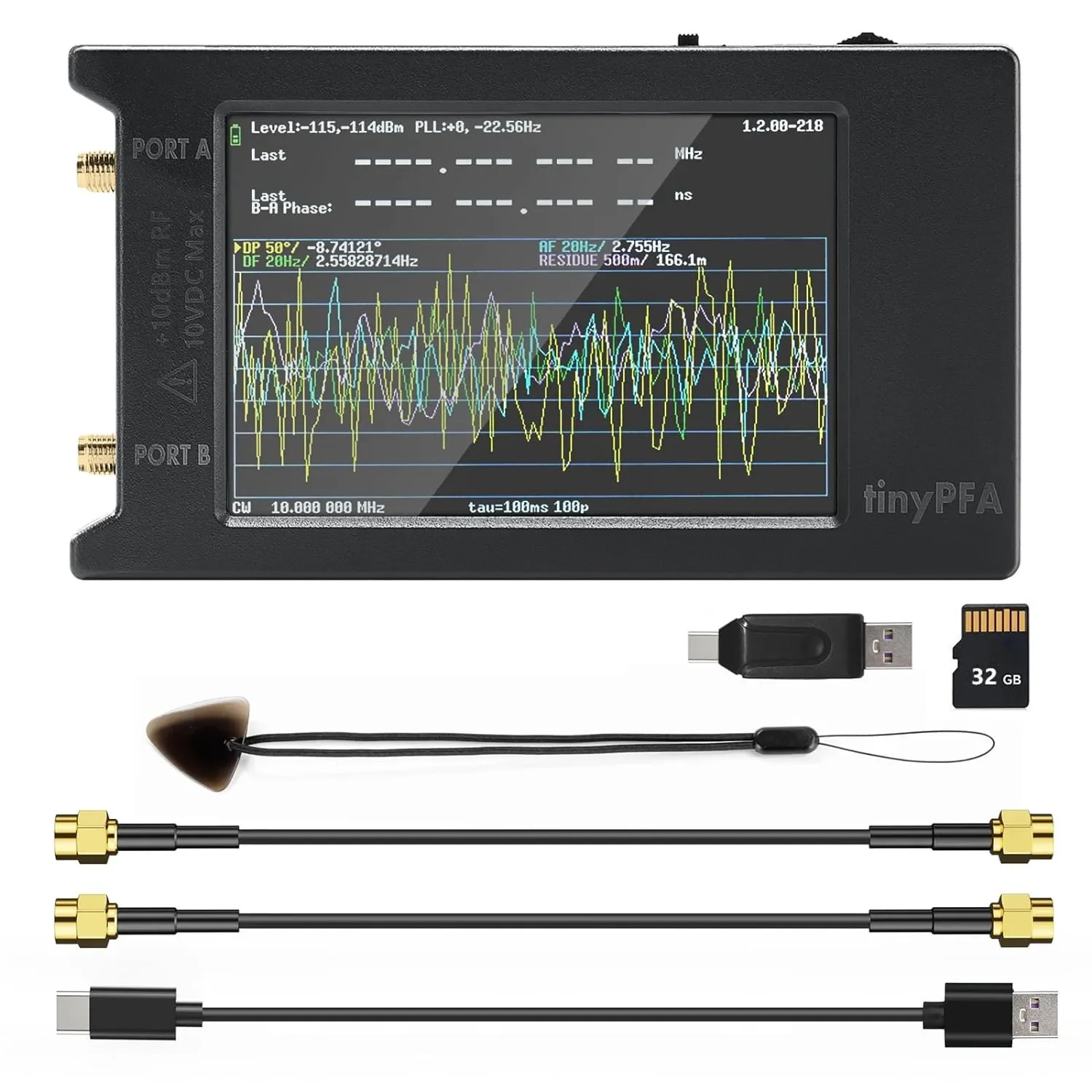 TinyPFA Phase Frequency Analyzer 4 inch Touch Screen 1MHz-300MHz Portable Phase Frequency Tester Two Input Signals Testing