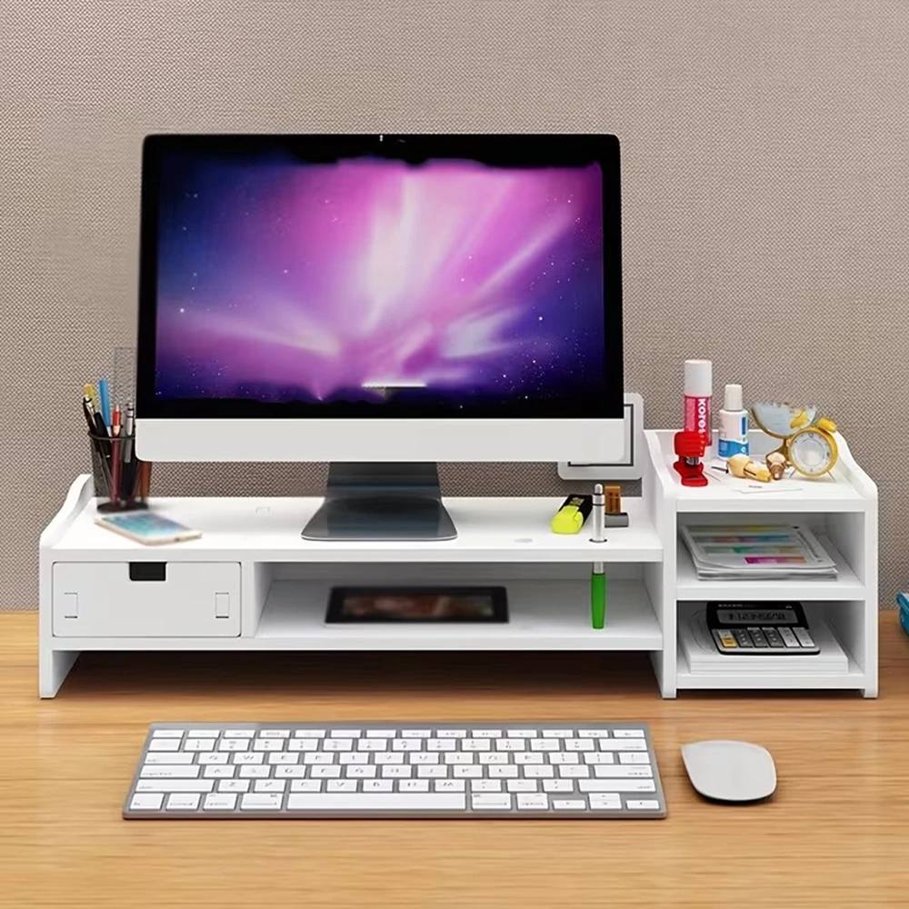 Support de moniteur multifonctionnel avec rangement, étagère de bureau, support d'écran, accessoires de bureau pour clavier et rangement de papeterie