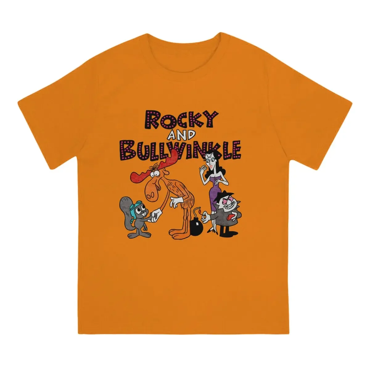 Men Jay Ward Cartoons T Shirt Rocky And Bullwinkle With Friends Cotton Tops Funny Short Sleeve Round Neck Tees Printing T-Shirts