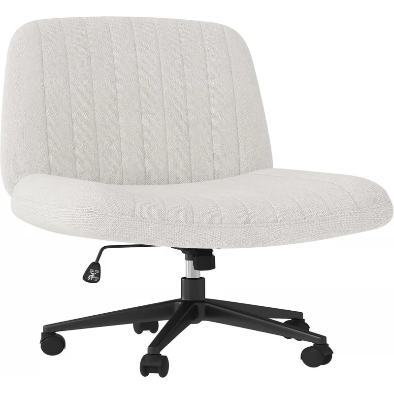 

Office with wheels, armless vanity chair, height-adjustable computer desk. Beige.