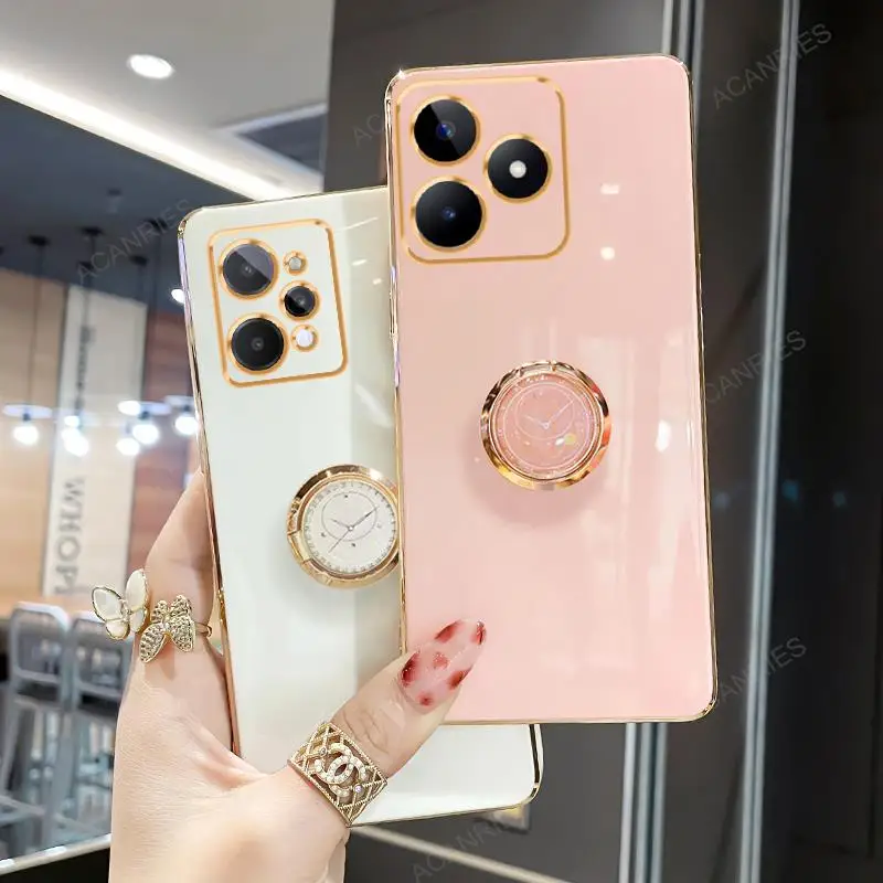 C 53 55 31 Luxury Plating Ring Holder Case For Oppo Realme C53 C31 C55 C21y C35 C33 C21 C30 A96 4g Stand Silicone Back Cover