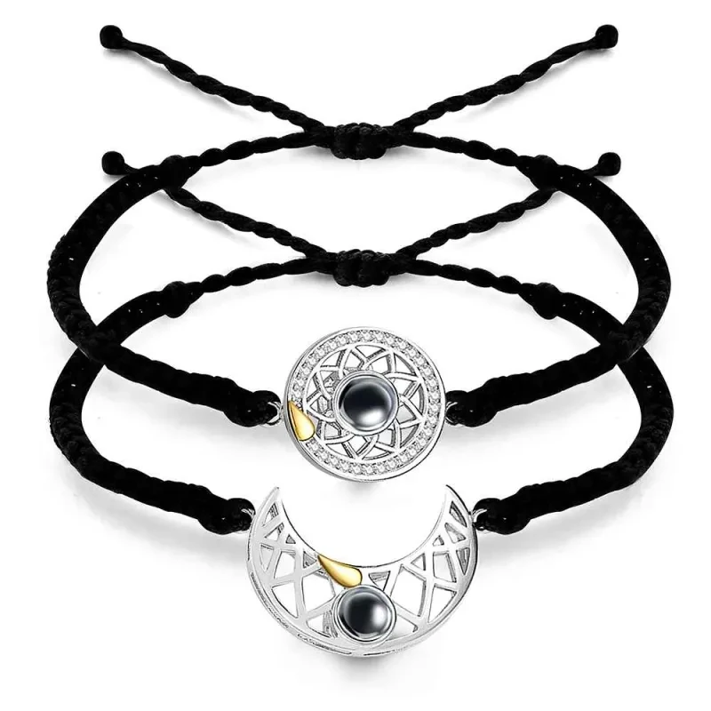 Customized Projection Bracelet Couple Personalized Stainless Steel Sun And Moon Bracelets Custom Jewelry Memorial Birthday Gift