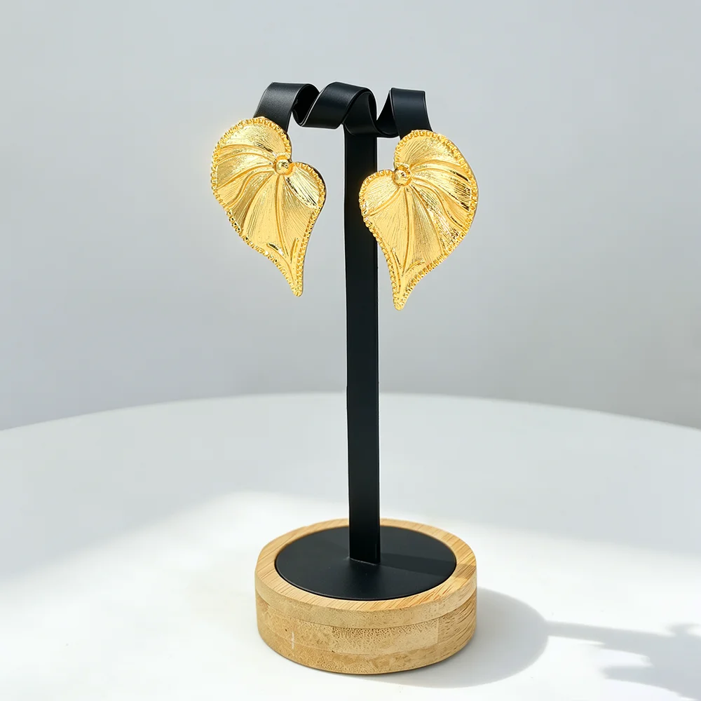 YTJX Vintage-Ohrringe in Goldfarbe mit Blattmotiv für Damen, Retro-Ohrringe aus strukturiertem Metall mit Lilienblättern, Modeschmuck, Party, Hochzeit, Geschenk 2026 – Detail 3