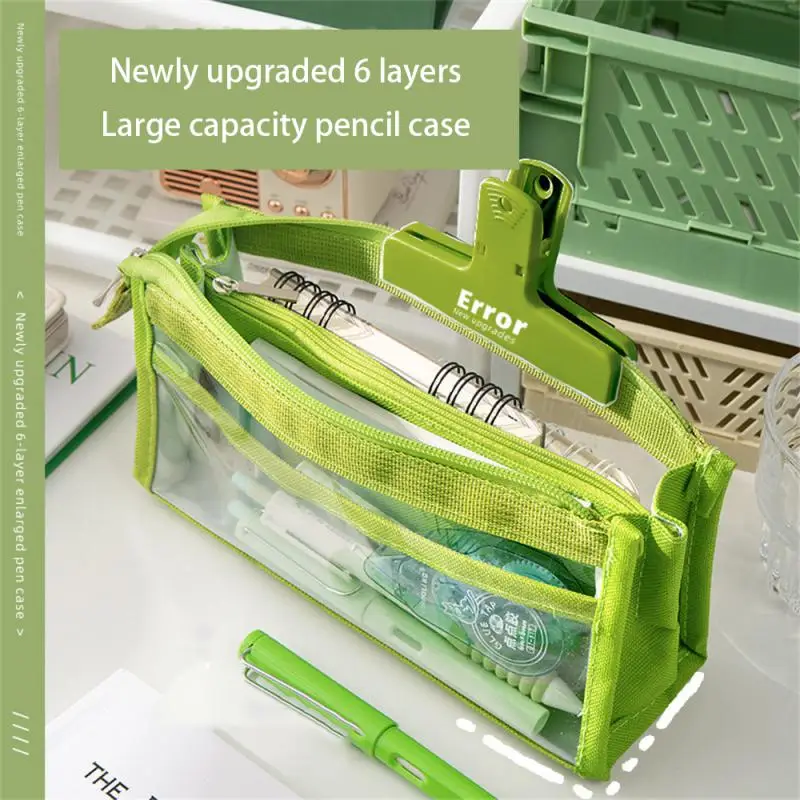 Large Capacity Pencil Bag Transparent Pen Case Stationery Holder Six Layers Zipper Pencil Pouch Student School Supplies