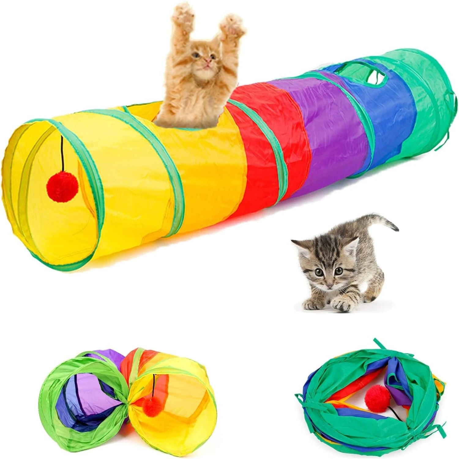 Exciting and Engaging 20-Piece Colorful Kitten Toys Set - Perfect Pet Entertainment with Tube, Feather Teaser Wand, Ball, and Tu