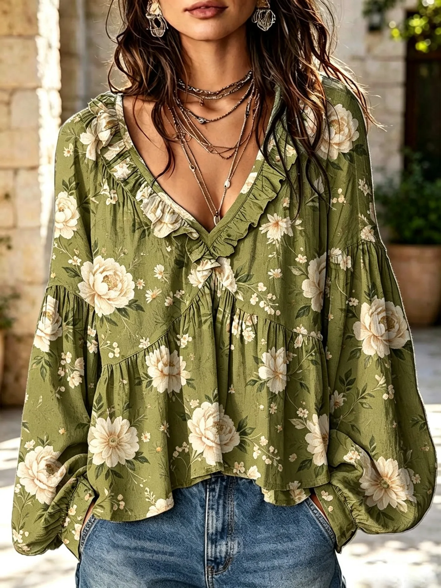 Blusa de outono com decote em V, camisa de manga comprida para mulher, blusa de primavera, peça casual, elegante, moderna, para usar no dia a dia e em