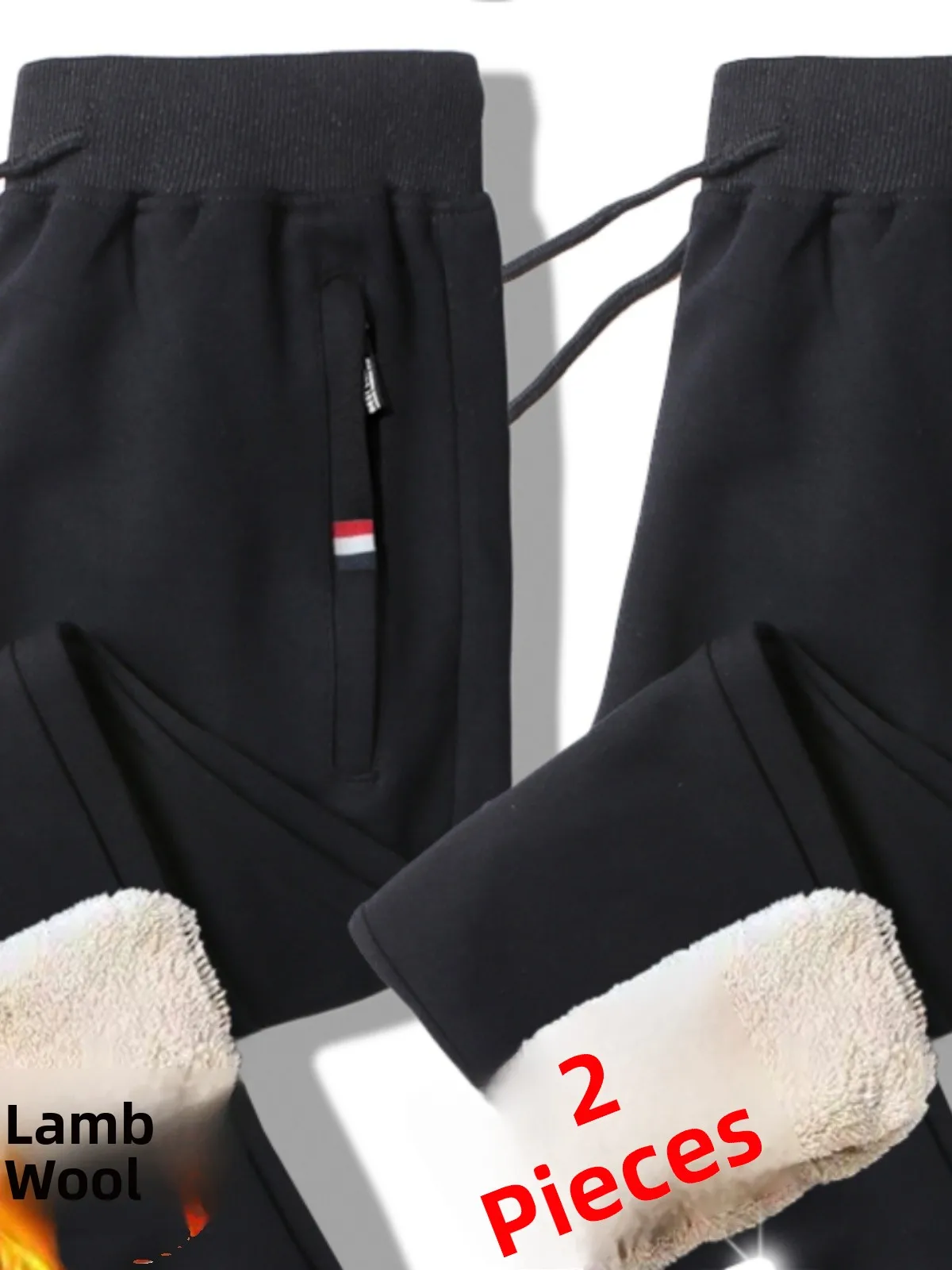 

Men's Fce Lined Thiened Casual Sports Pants Autumn Winter Large Size Loose Cuffed Long Trousers Harajuku Sle Straight Leg