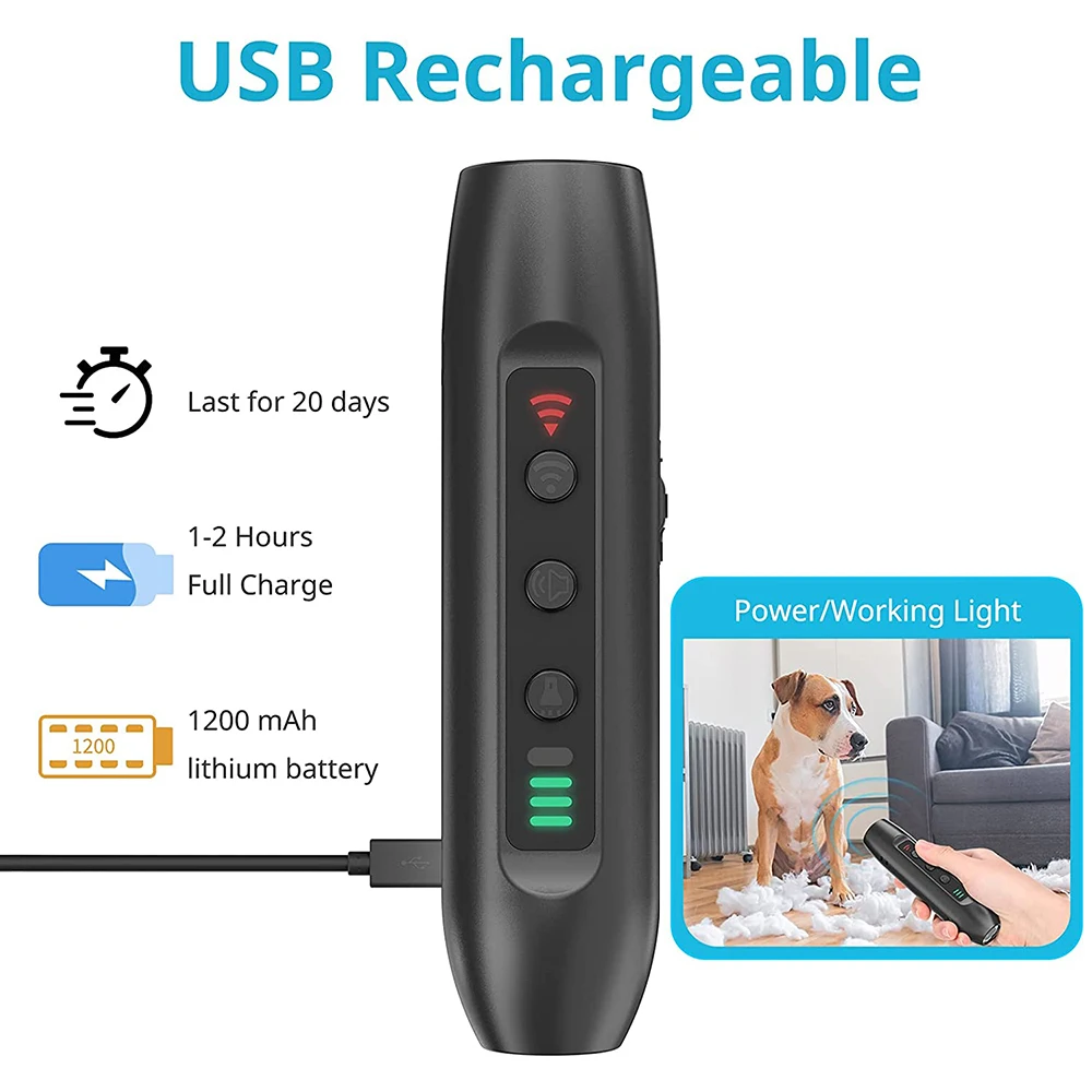 Dog Repeller Dog Deterrent Anti Barking Training Device USB Ultrasound Recharge Flashlight with Flash Light LED