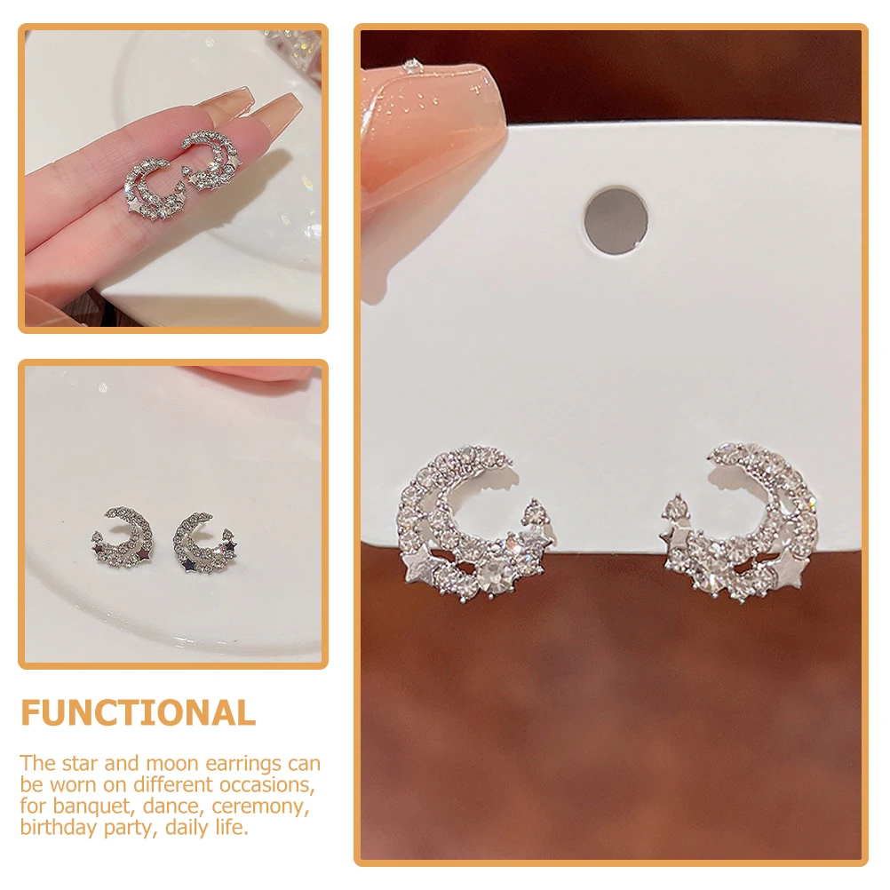 

Full Diamond Earrings Shiny Studs Trendy Jewelry Alloy Star Moon Sparkly Earrings 2023 Popular Accessories
