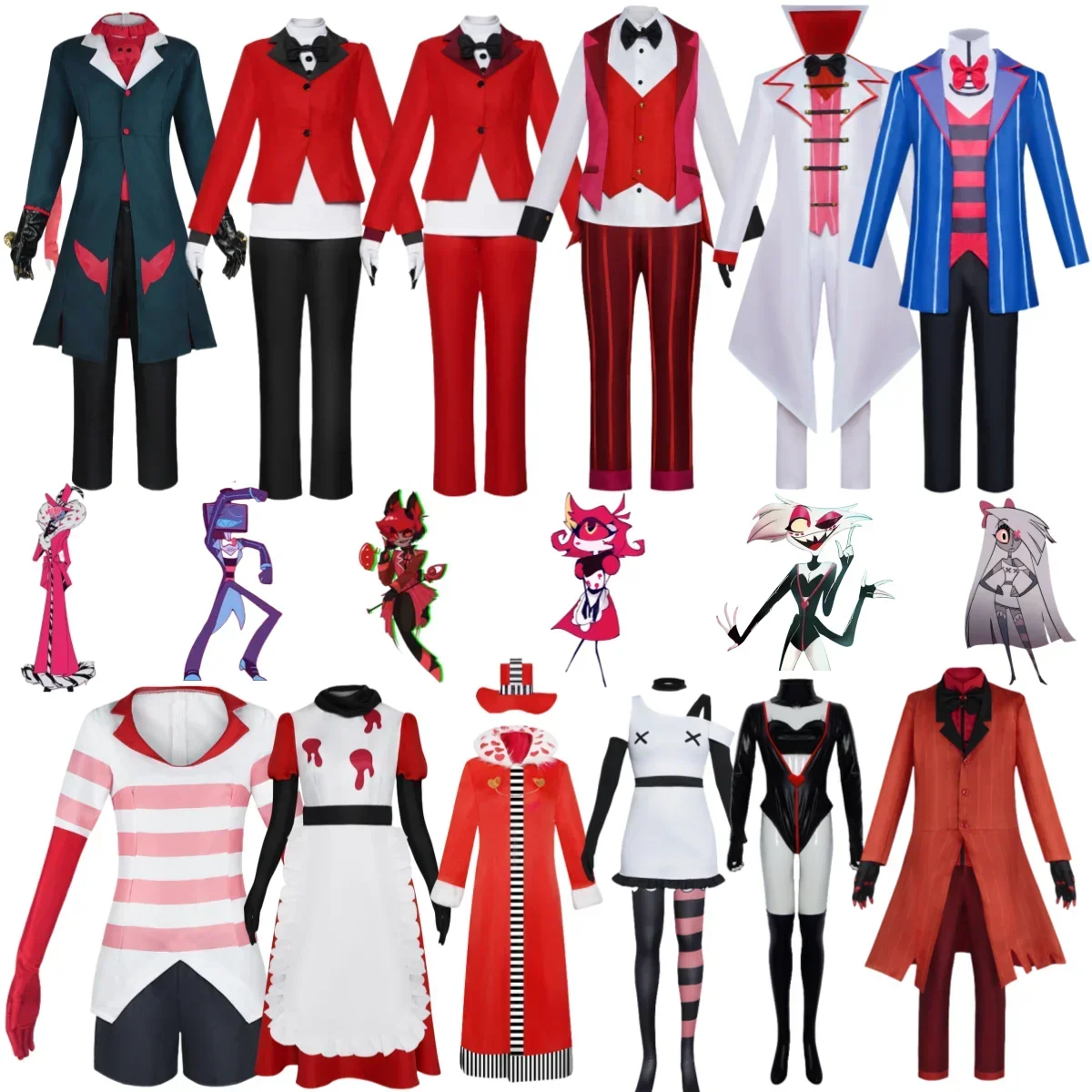 

Anime Movies Lucifer Morningstar Alastor Vaggie Charlie Morningstar Cosplay Costume Red Coat Uniform Dress Party Christmas Suit