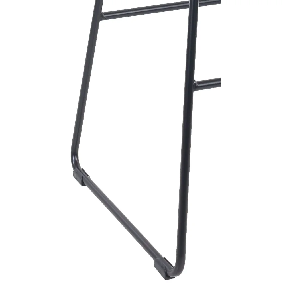 Backless Stool with Black Metal Base Natural Rubberwood Seat Comfortable Footrest Stackable Design Ideal Kitchen Dining Bar Game