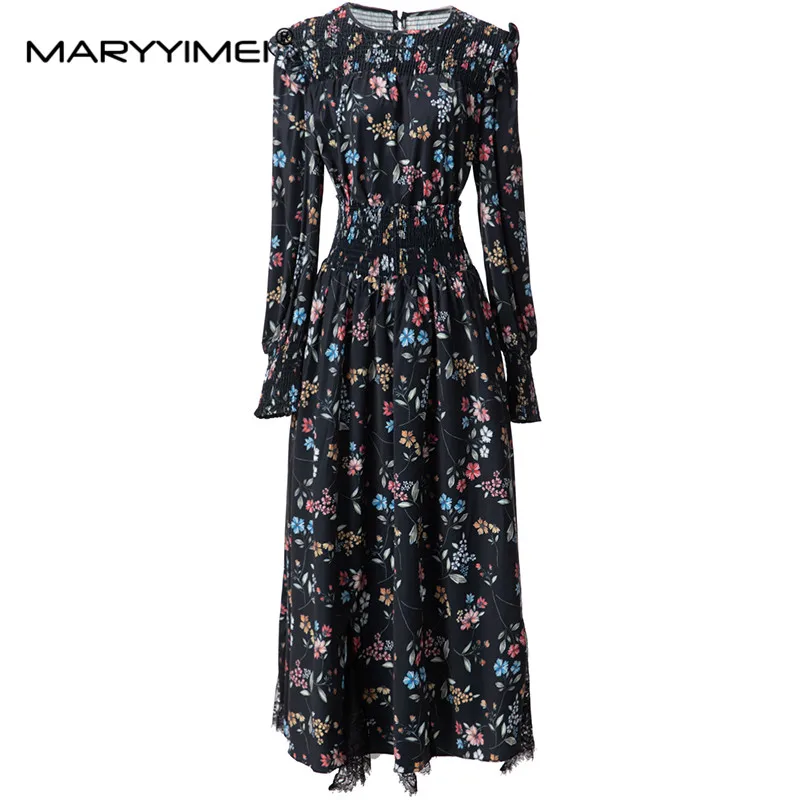 

MARYYIMEI Spring Autumn Fashion Women's Suit Edible Tree Fungus Long sleeved shirt+skirt Lace Floral-Print Holiday Two-Piece Set