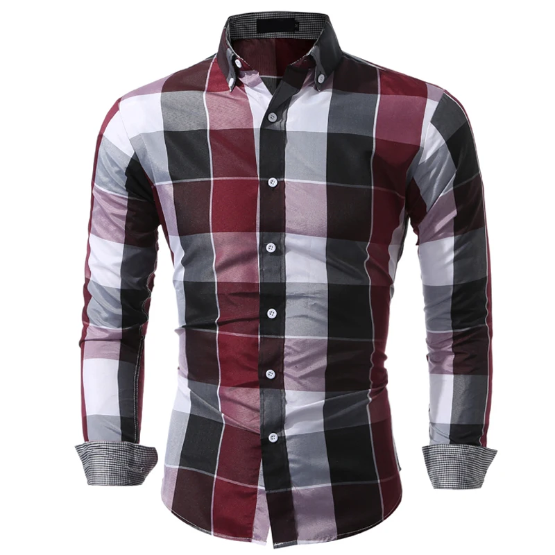 2023 Foreign Trade Men\'s Long sleeved Checkered Shirt Seasonal Casual Top