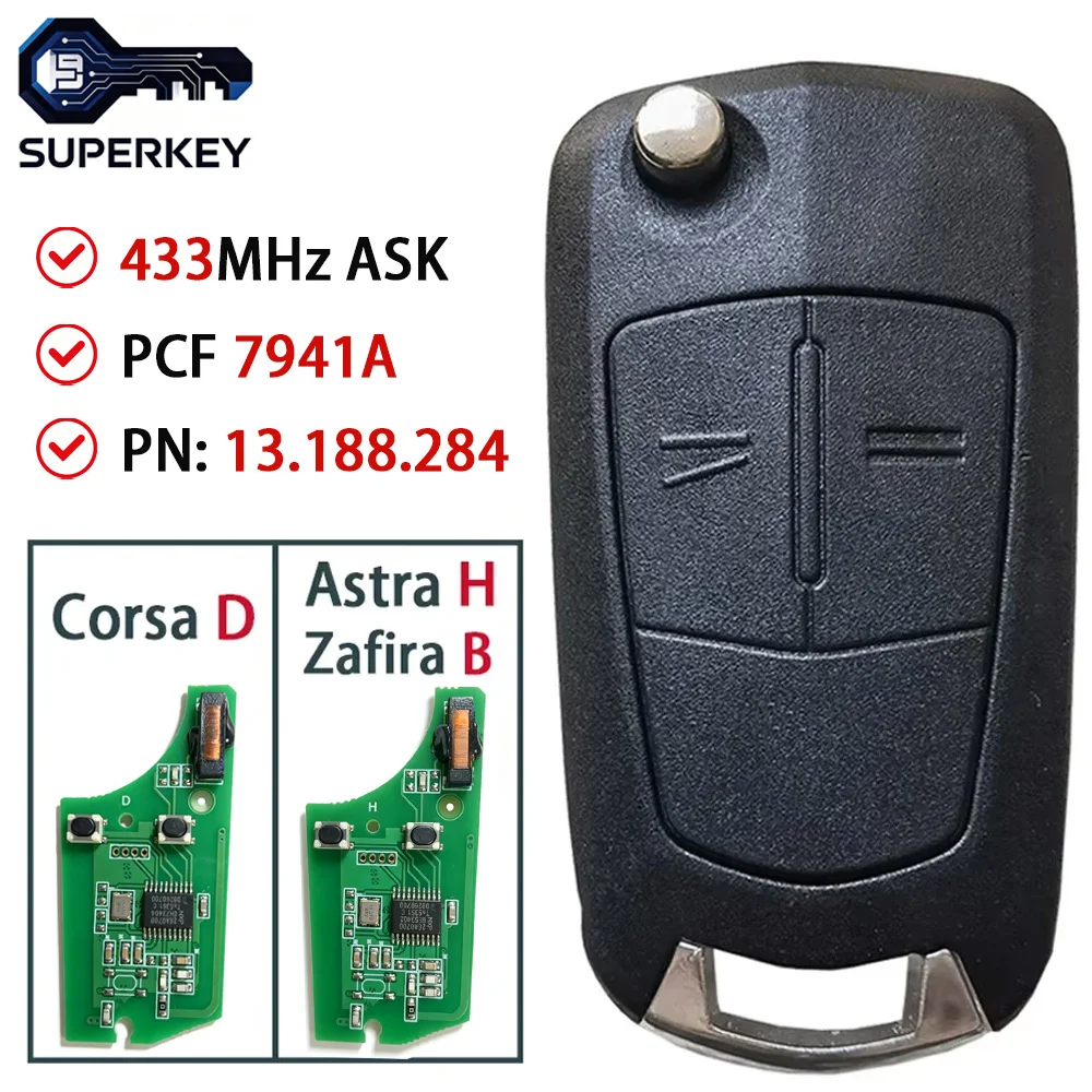 SUPERKEY 2 Buttons Remote Flip Car Key PCF7941A 433MHz 46 Chip For Opel Vauxhall Corsa D G4 Astra H AH Zafira B Holden 736-743-A