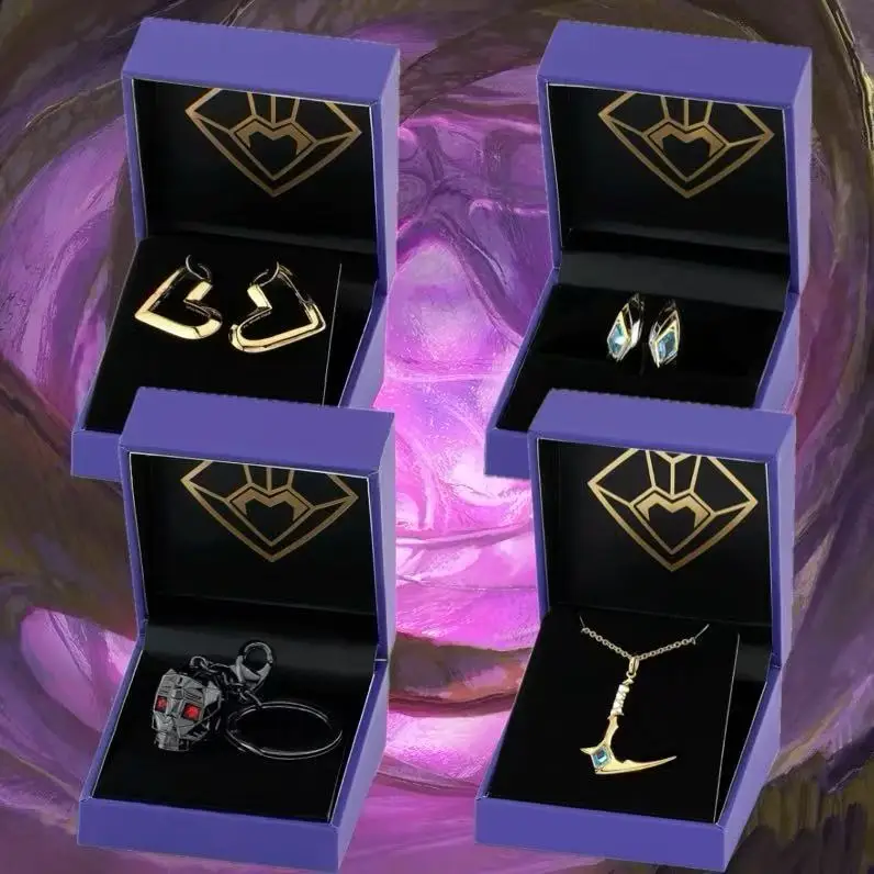 

KDA Ahri Heart Hoop Earrings Evelynn Skull Bag Charm KaiSa Crystal Cannon Ring Akali Kama Necklace Genuine Original Brand New