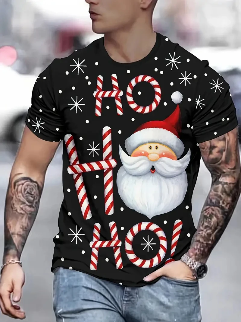 Kaus Lengan Pendek Gambar Natal Liburan 3D Ukuran Besar Pria, Longgar dan Kasual, Lembut dan Nyaman, Bernapas, Olahraga Luar Ruangan
