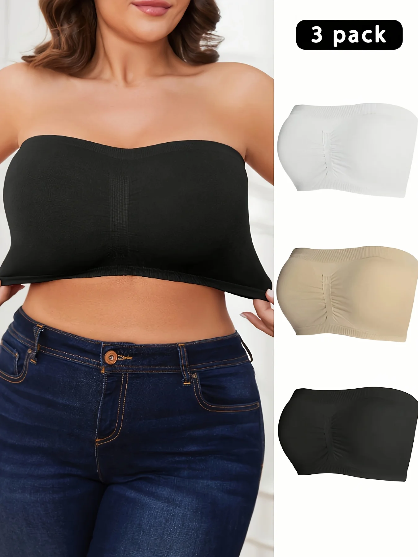 

3 pieces of strapless bustier underwear anti-glare bottoming underwear gathered wrapped back strapless tops bra