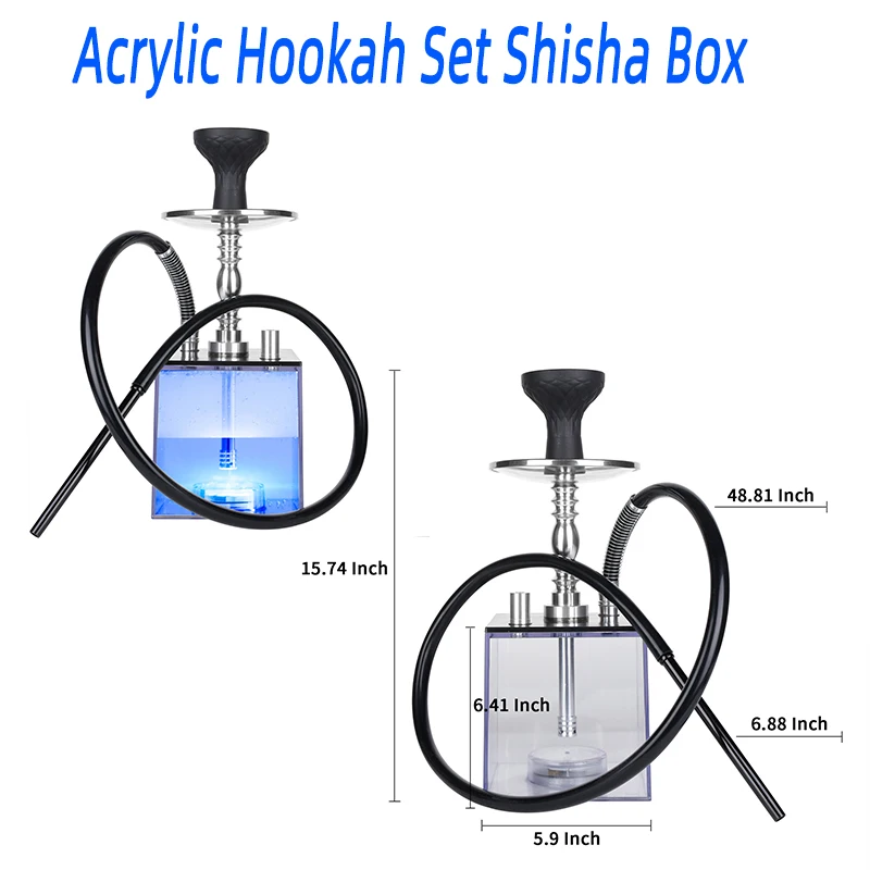 

Acrylic Hookah Set Shisha Box Hose LED Light Nargile Sheesha Chicha Narguile Cachimbas Pipe Shisha Hookah Smoking High Quality
