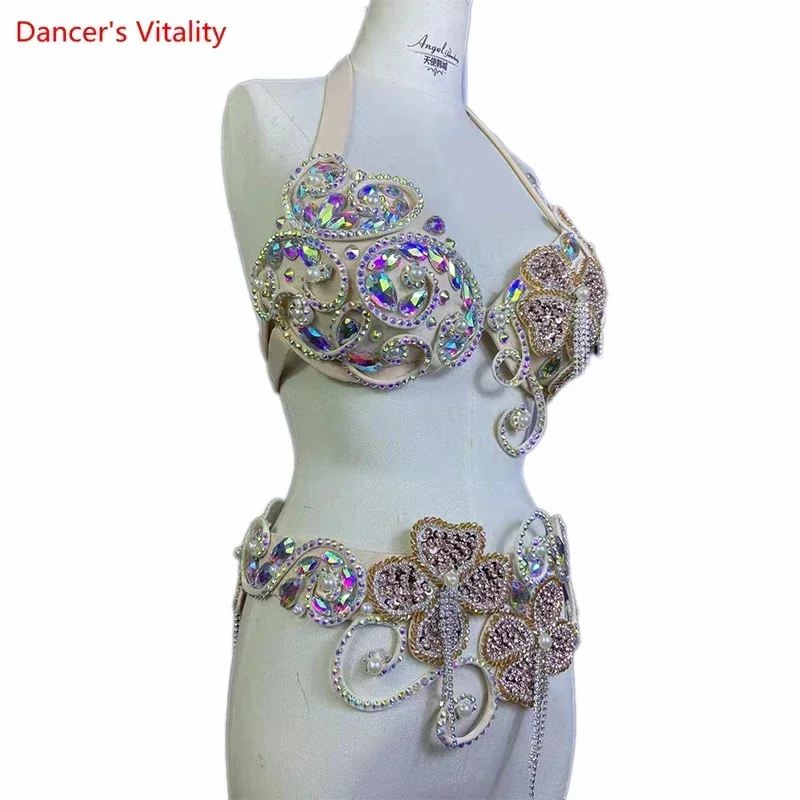 Costume di danza del ventre vestito da donna personalizzato fatto a mano reggiseno + cintura 2 pezzi cintura di danza del ventre orientale da ragazza vestito competitivo