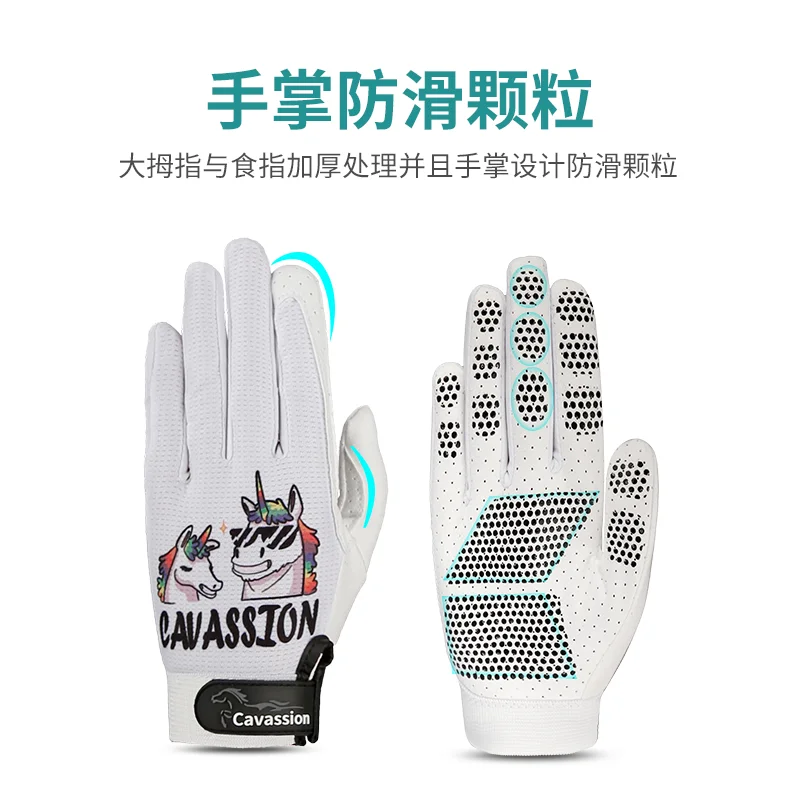 Cavpassion-horse-horse riding gloves for children, white hand protector for riding horses size 6, for boy and girl