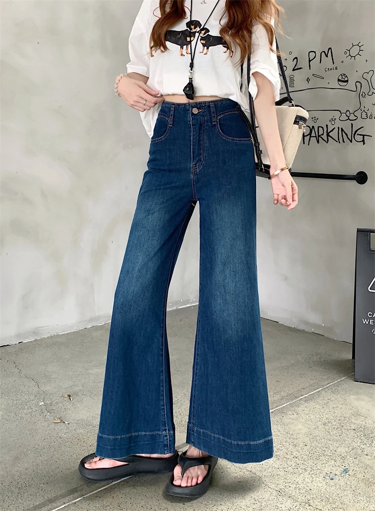 

Women's Summer High Waist Loose Flare Jeans Lady Streetwear Wide Leg Boot Cute Full Length Jeans