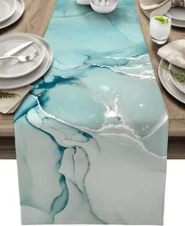 Marble Turquoise Teal Aqua Linen Table Runner Kitchen Table Runners Decor Dresser Dining Table Runners Holiday Party Decorations