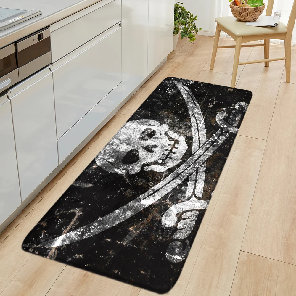 Kitchen Carpet Pirate Jolly Roger Rug for Bedroom Entrance Door Doormat Balcony Bath Mat Room Mats Home Rugs Washable Non-slip