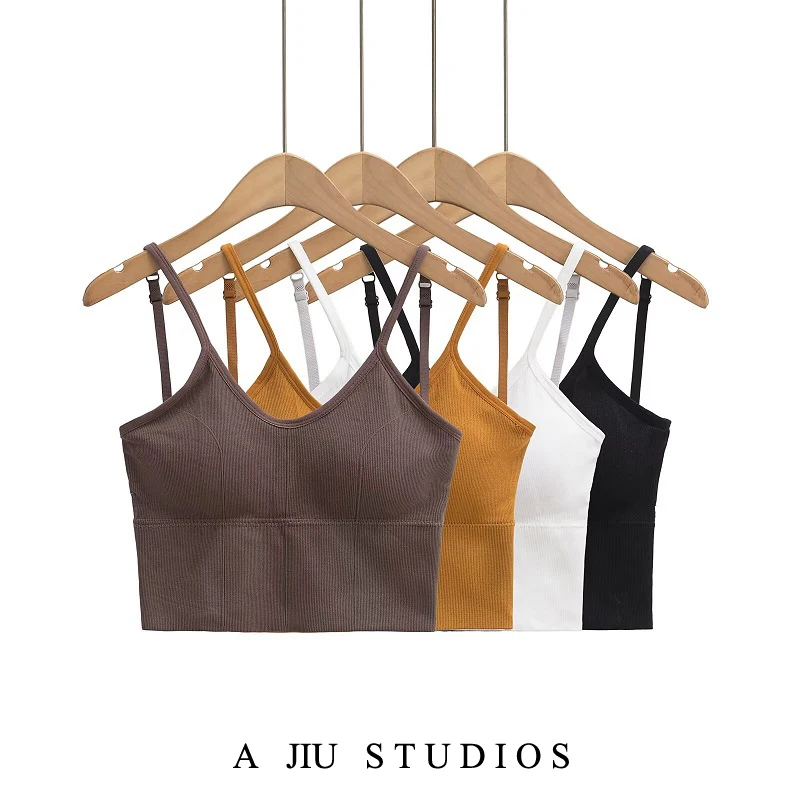 Sexy U-Ne Strap Vest Women's Summer ort Slimming Tight Fit Hot Girl Beautiful Ba Top with Chest Pad Street Sle Pure C...