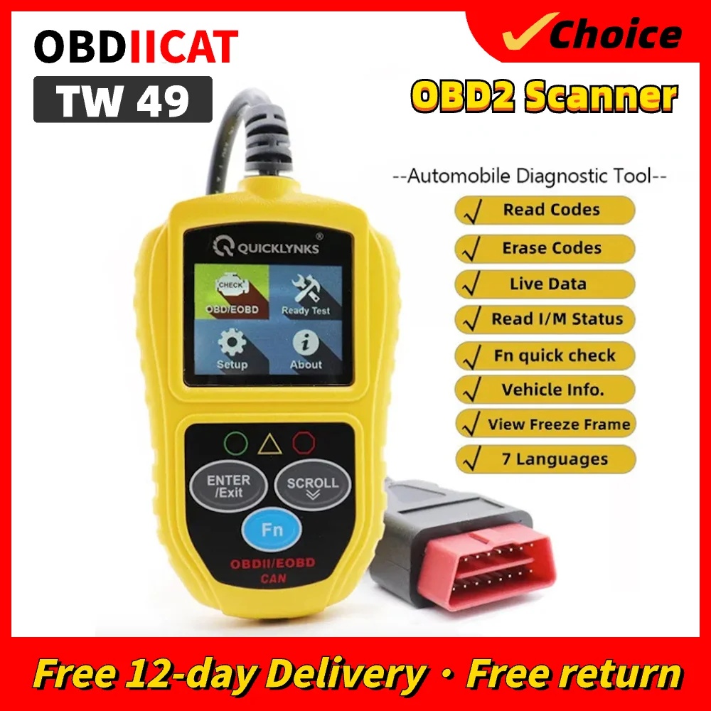 

New T49 Code Scanner QUICKLYNKS T49 OBDII & CAN Car Code Reader Scanner Featuring the Unique One-Click-quick function Key