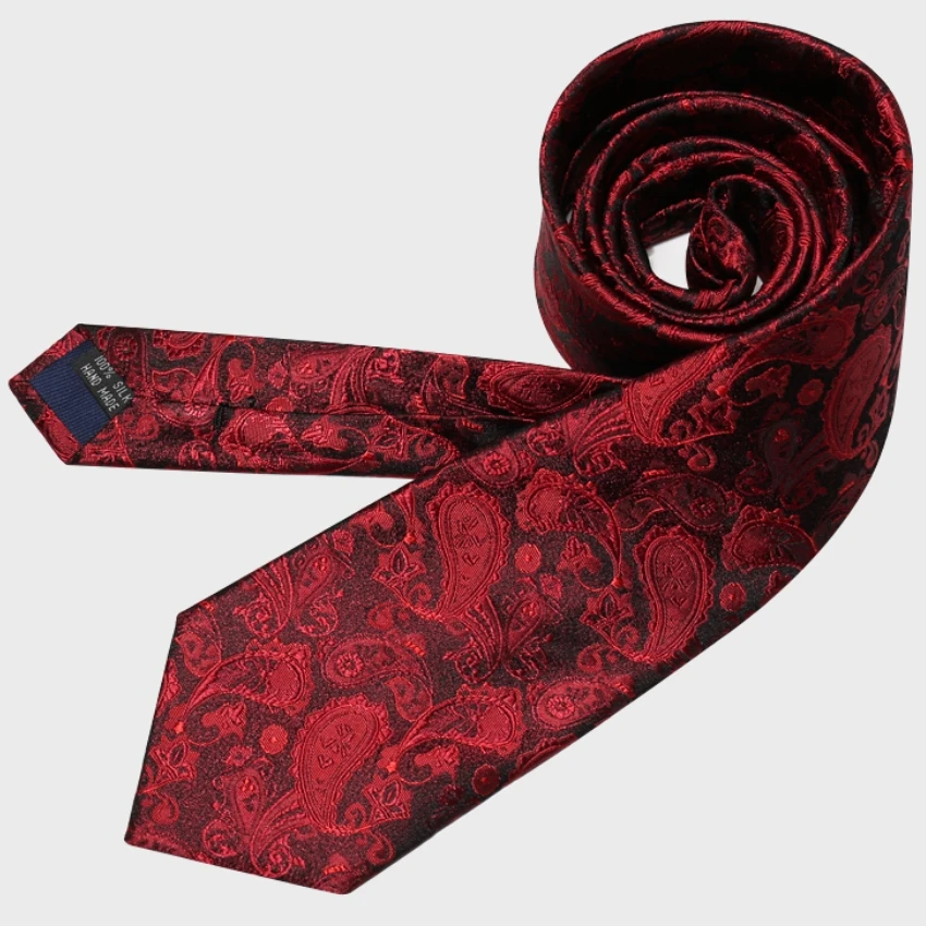 High Quality 100% Silk Retro Red Cashew Flower Pattern Silk Tie For Men's Formal Business Banquet 8cm Wide Hand Knotted Necktie