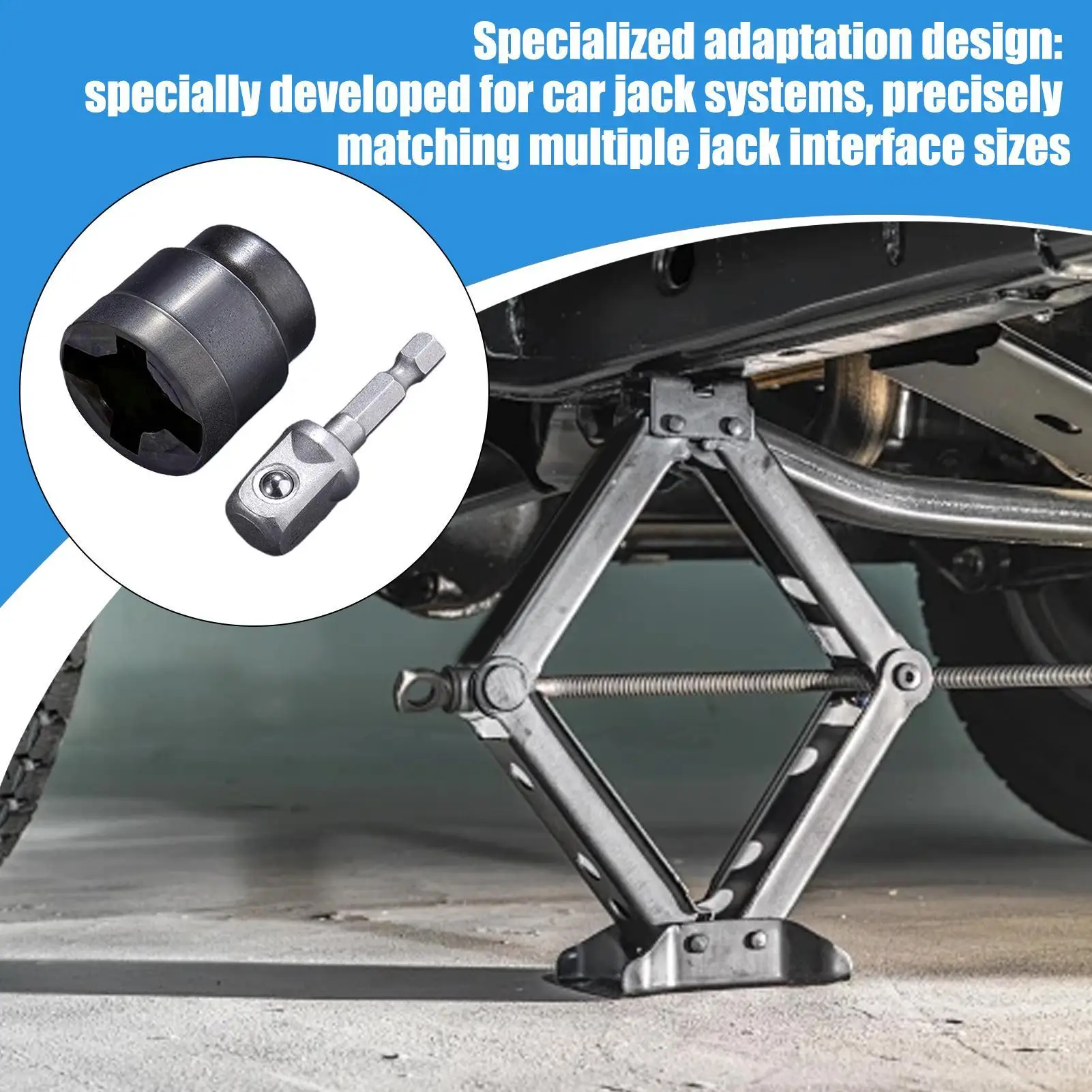 Car Jack Adapter Socket Converter For Scissor Car Jack Stabilizer Jack Drill Adapter Steel Impact Wrench Tool Rust Resistant