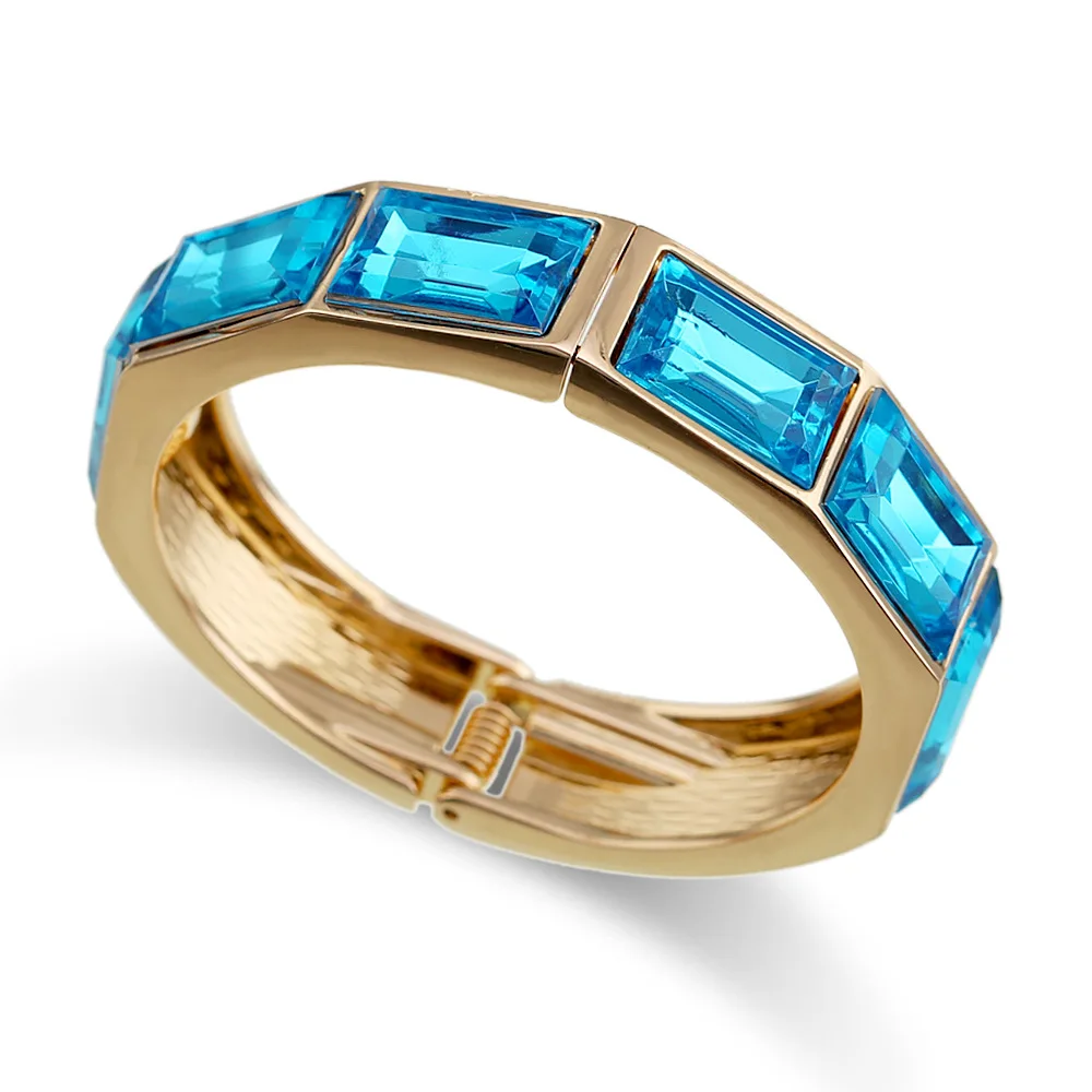 Vintage Punk Blue Dripping Oil Metal Enamel Spring Bangles For Women Geometric Wide Chunky Cuff Bracelet Party Aesthetic Jewelry view 5