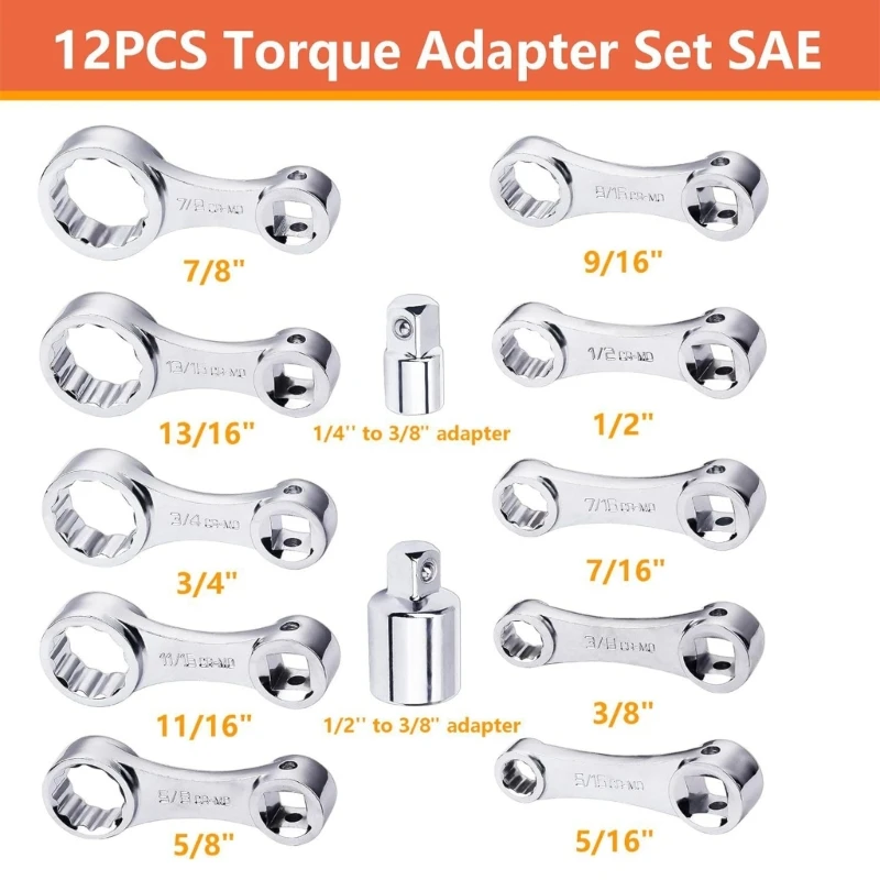 12PIECE SAE 12 نقطة صندوق تمديد محول عزم الدوران ، 3/8 "محول وجع عزم الدور
