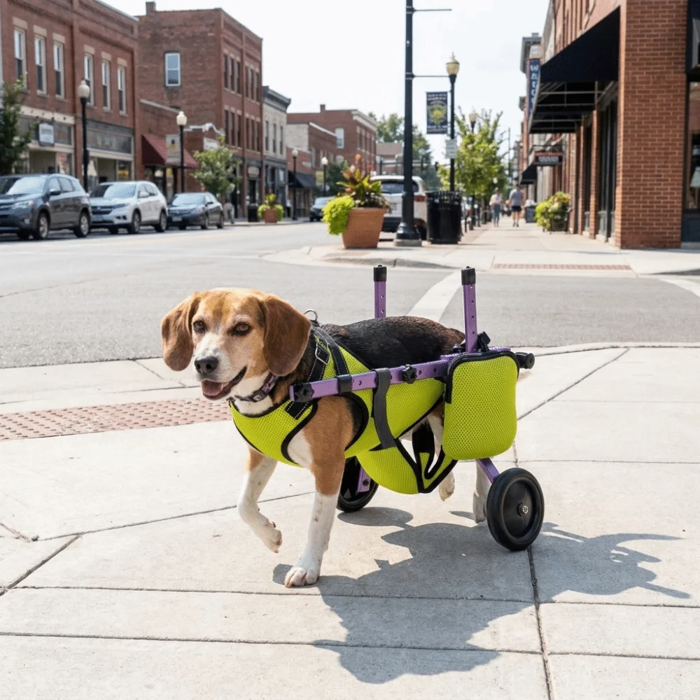 

Adjustable Dog Wheelchair Hind Leg Support with Wheels Cat Recovery Aid Car Breathable Pet Rehabilitation Walking Aids
