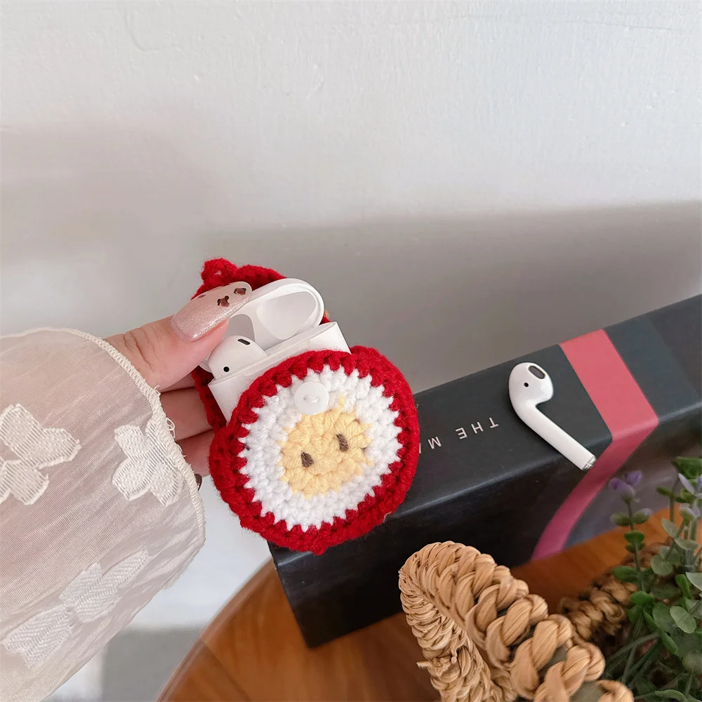 Custodia per auricolari in peluche lavorata a maglia con mele rosse carine per Apple AirPods Pro3 AirPods 4 3 2 1 Pro 2 Scatola di ricarica per copertura per auricolari wireless