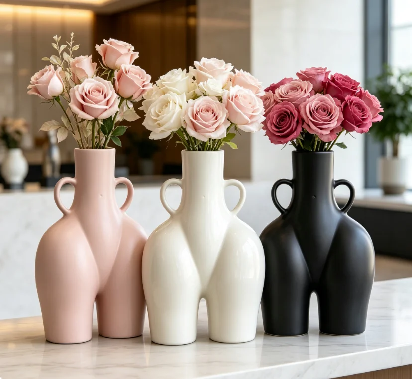 Creative Shape Ceramic Docking Vase Dry Flower Arrangement Simple Modern Art Home Decoration Vase Home Decor Ceramic Vase