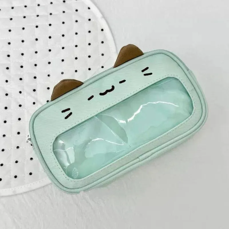 Cute Cat Ear Transparent Window Pencil Case, Large Capacity New Student Stationery Bag, Portable Cosmetics Storage Bag